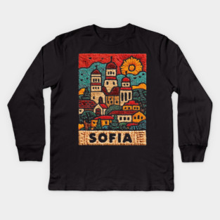 Sofia Bulgaria Embroided - Balkan Architecture Art Kids Long Sleeve T-Shirt
