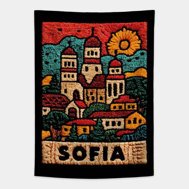 Sofia Bulgaria Embroided - Balkan Architecture Art Tapestry by TuncGK