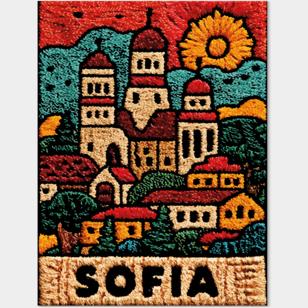 Sofia Bulgaria Embroided - Balkan Architecture Art Wall Art by TuncGK
