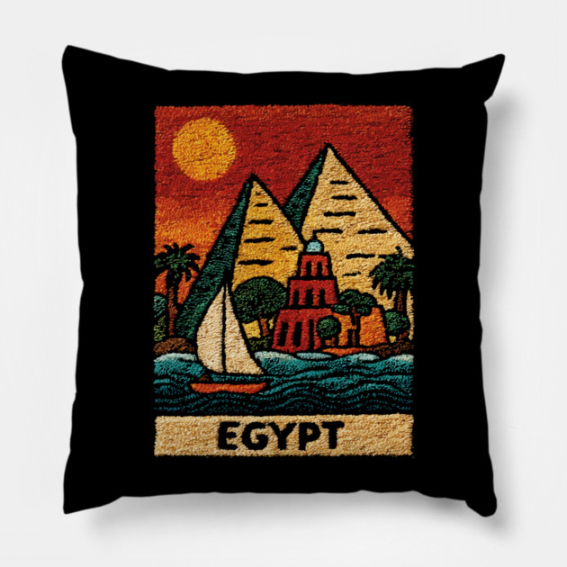 Egypt Tapestry Design - Nile River Pyramid Art Pillow by TuncGK