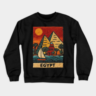 Egypt Tapestry Design - Nile River Pyramid Art Crewneck Sweatshirt