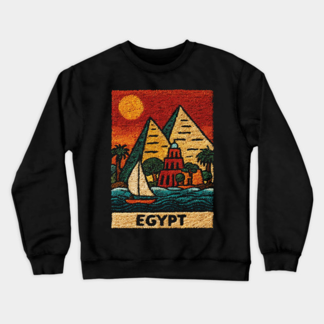 Egypt Tapestry Design - Nile River Pyramid Art Crewneck Sweatshirt by TuncGK