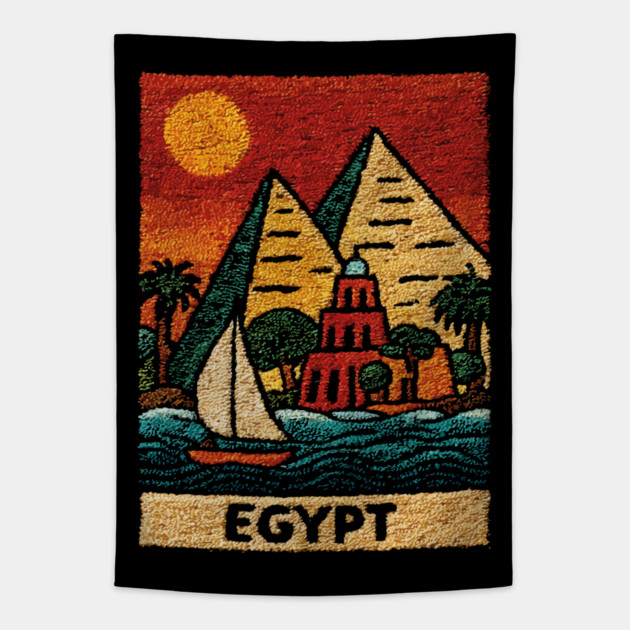 Egypt Tapestry Design - Nile River Pyramid Art Tapestry by TuncGK