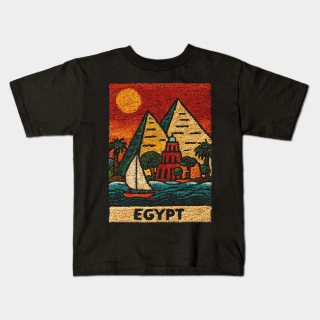 Egypt Tapestry Design - Nile River Pyramid Art Kids T-Shirt by TuncGK