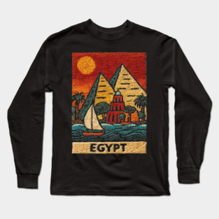Egypt Tapestry Design - Nile River Pyramid Art Long Sleeve T-Shirt