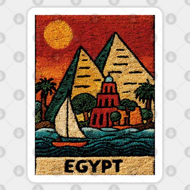 Egypt Tapestry Design - Nile River Pyramid Art Sticker by TuncGK