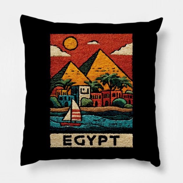 Egyptian Pyramids Geometric Art - Desert Sunset Print Pillow by TuncGK