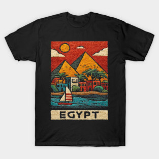 Egyptian Pyramids Geometric Art - Desert Sunset Print T-Shirt