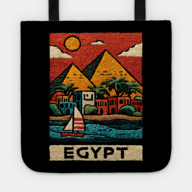 Egyptian Pyramids Geometric Art - Desert Sunset Print Tote by TuncGK