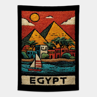 Egyptian Pyramids Geometric Art - Desert Sunset Print Tapestry