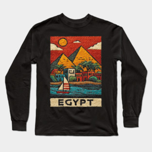 Egyptian Pyramids Geometric Art - Desert Sunset Print Long Sleeve T-Shirt