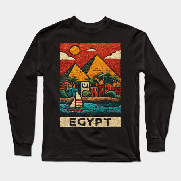 Egyptian Pyramids Geometric Art - Desert Sunset Print Long Sleeve T-Shirt by TuncGK