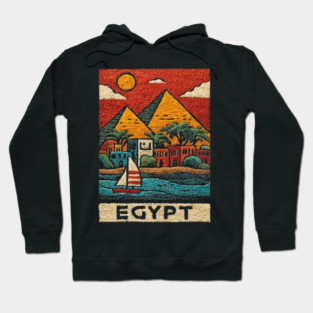 Egyptian Pyramids Geometric Art - Desert Sunset Print Hoodie