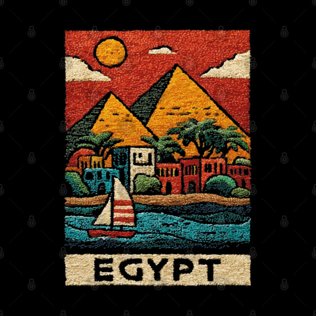 Egyptian Pyramids Geometric Art - Desert Sunset Print by TuncGK