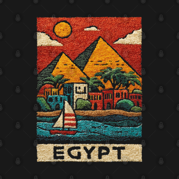 Egyptian Pyramids Geometric Art - Desert Sunset Print by TuncGK