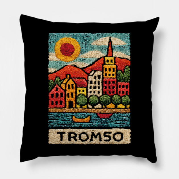 Tromso Norway Arctic Print - Northern Lights City Art Pillow by TuncGK