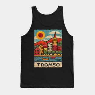 Tromso Norway Arctic Print - Northern Lights City Art Tank Top