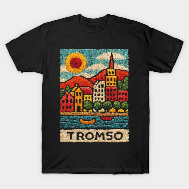 Tromso Norway Arctic Print - Northern Lights City Art T-Shirt by TuncGK