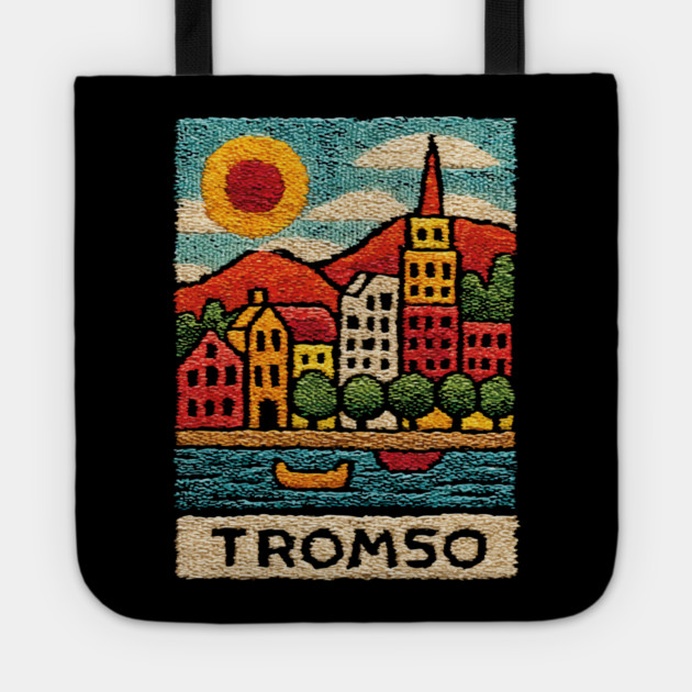 Tromso Norway Arctic Print - Northern Lights City Art Tote by TuncGK