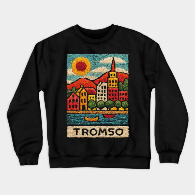 Tromso Norway Arctic Print - Northern Lights City Art Crewneck Sweatshirt by TuncGK