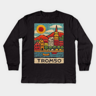 Tromso Norway Arctic Print - Northern Lights City Art Kids Long Sleeve T-Shirt