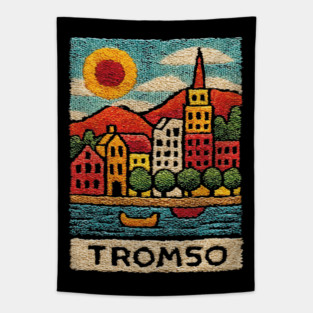 Tromso Norway Arctic Print - Northern Lights City Art Tapestry