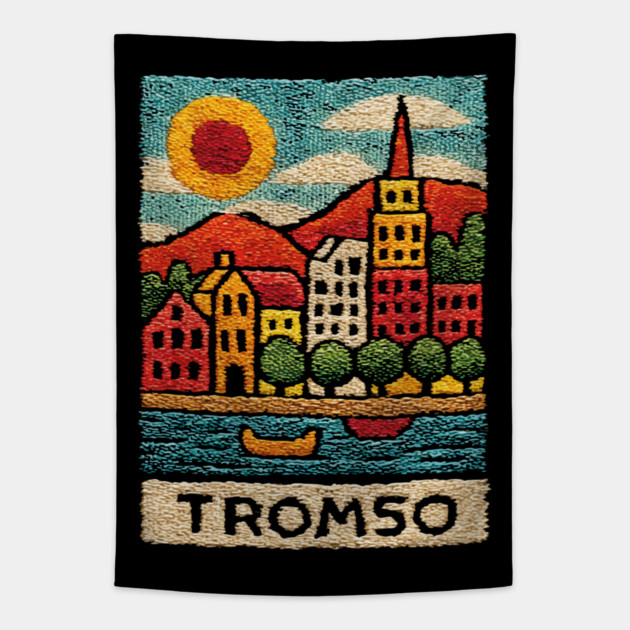 Tromso Norway Arctic Print - Northern Lights City Art Tapestry by TuncGK