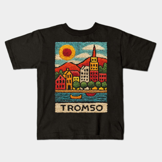 Tromso Norway Arctic Print - Northern Lights City Art Kids T-Shirt by TuncGK
