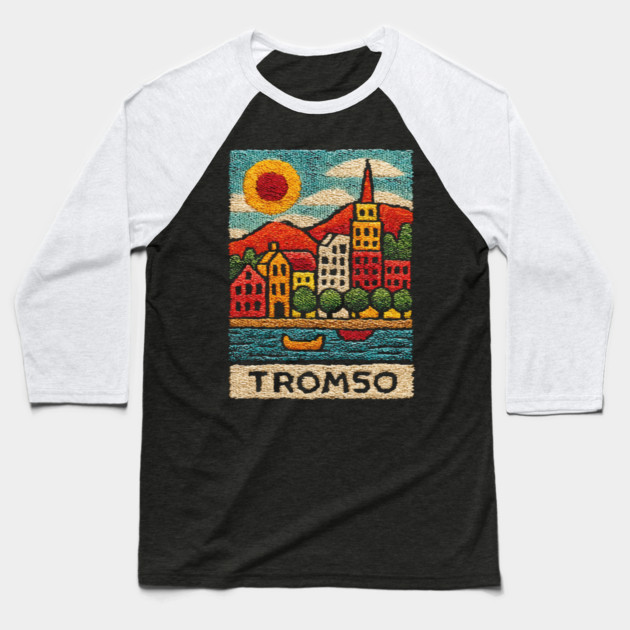 Tromso Norway Arctic Print - Northern Lights City Art Baseball T-Shirt by TuncGK