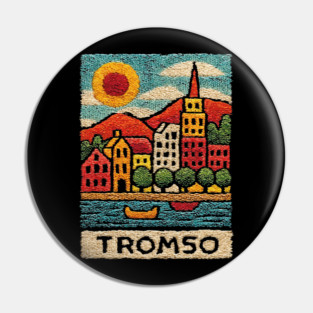 Tromso Norway Arctic Print - Northern Lights City Art Pin