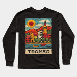 Tromso Norway Arctic Print - Northern Lights City Art Long Sleeve T-Shirt