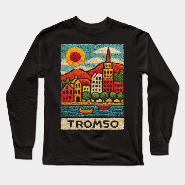 Tromso Norway Arctic Print - Northern Lights City Art Long Sleeve T-Shirt by TuncGK