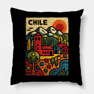 Chile Landscape Print - Andes Mountain Village Art Pillow