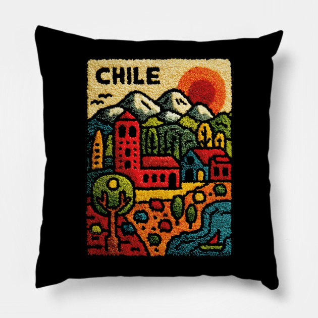 Chile Landscape Print - Andes Mountain Village Art Pillow by TuncGK