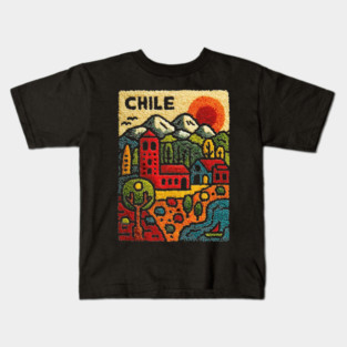 Chile Landscape Print - Andes Mountain Village Art Kids T-Shirt
