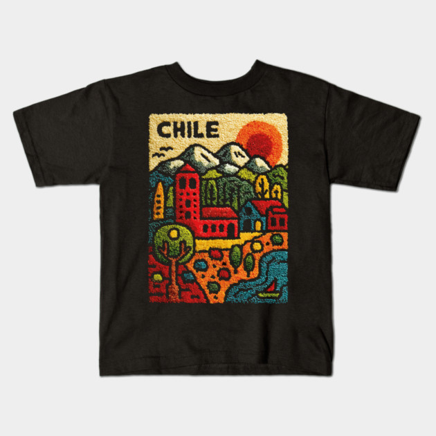 Chile Landscape Print - Andes Mountain Village Art Kids T-Shirt by TuncGK