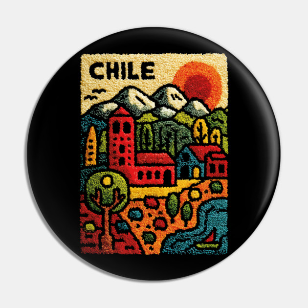 Chile Landscape Print - Andes Mountain Village Art Pin by TuncGK
