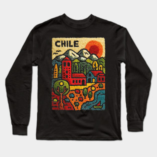 Chile Landscape Print - Andes Mountain Village Art Long Sleeve T-Shirt