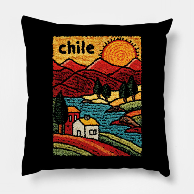Colorful Chile City Art - Valparaiso Street Scene Pillow by TuncGK