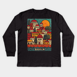 Bulgaria Capital Art Print - Sofia City Illustration Kids Long Sleeve T-Shirt