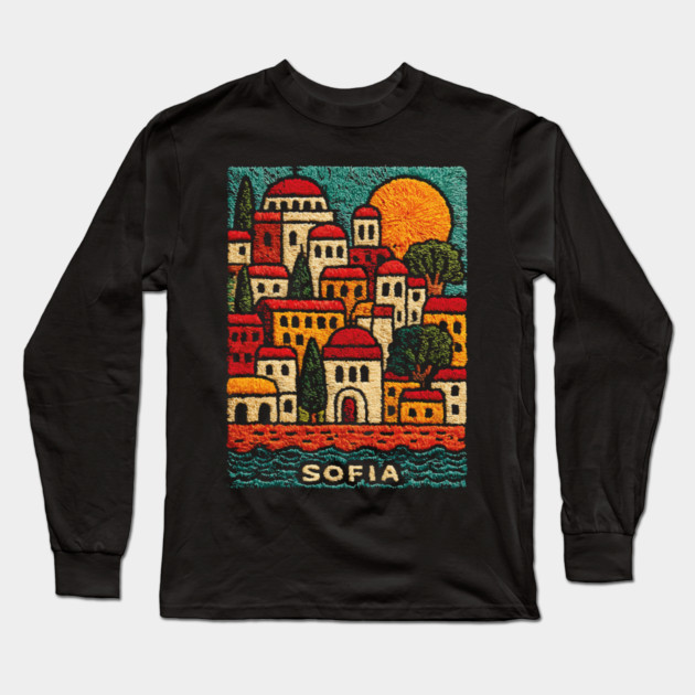 Bulgaria Capital Art Print - Sofia City Illustration Long Sleeve T-Shirt by TuncGK