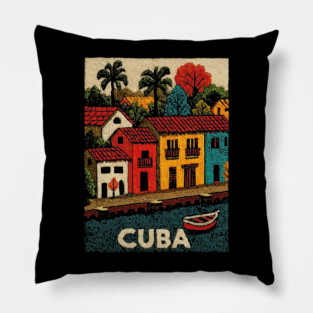 Havana Cuba Vintage Poster - Caribbean Island Art Pillow