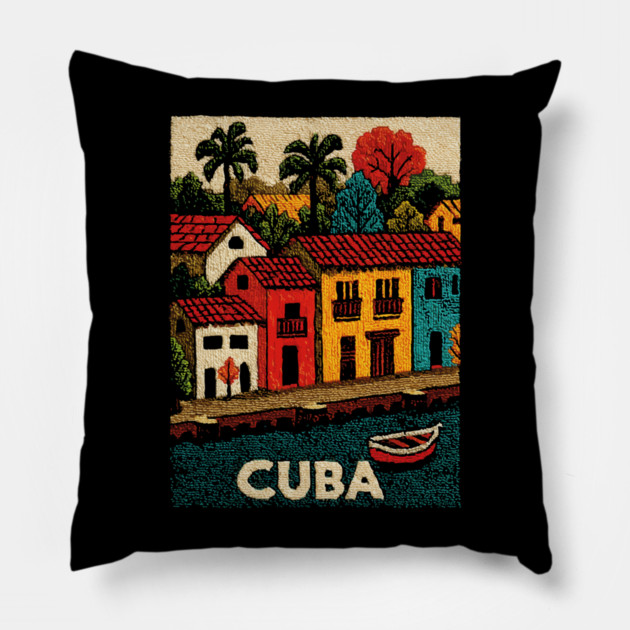 Havana Cuba Vintage Poster - Caribbean Island Art Pillow by TuncGK