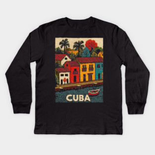 Havana Cuba Vintage Poster - Caribbean Island Art Kids Long Sleeve T-Shirt