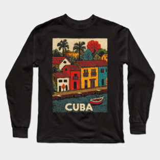 Havana Cuba Vintage Poster - Caribbean Island Art Long Sleeve T-Shirt