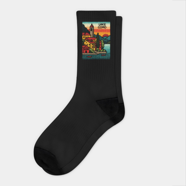 Lake Como Retro Travel Art Socks by TuncGK