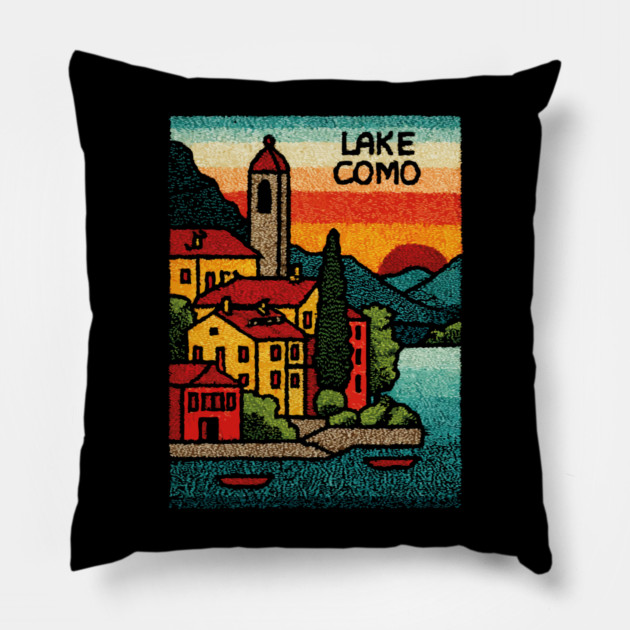 Lake Como Retro Travel Art Pillow by TuncGK