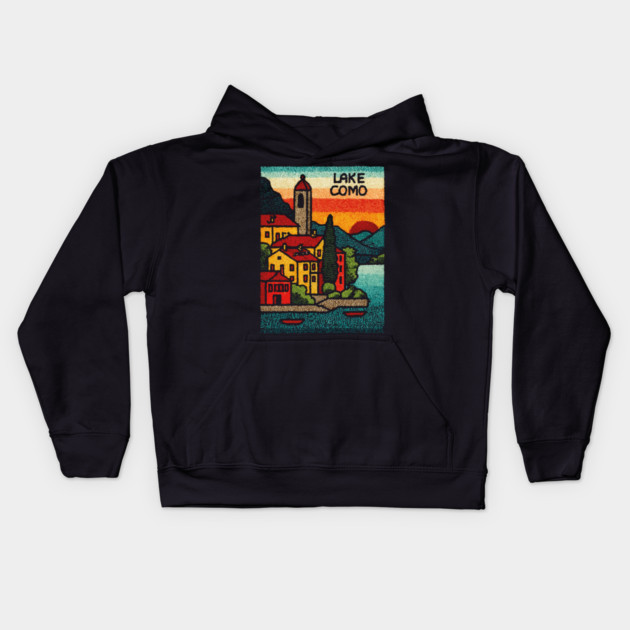 Lake Como Retro Travel Art Kids Hoodie by TuncGK
