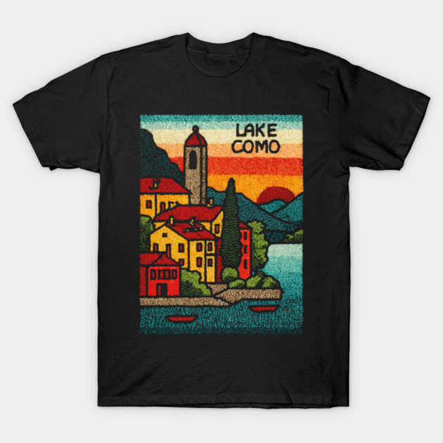 Lake Como Retro Travel Art T-Shirt by TuncGK