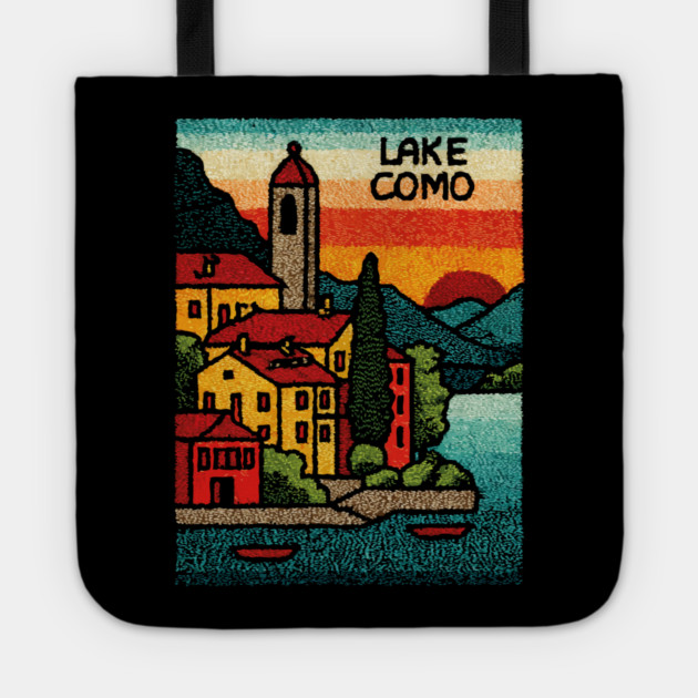 Lake Como Retro Travel Art Tote by TuncGK